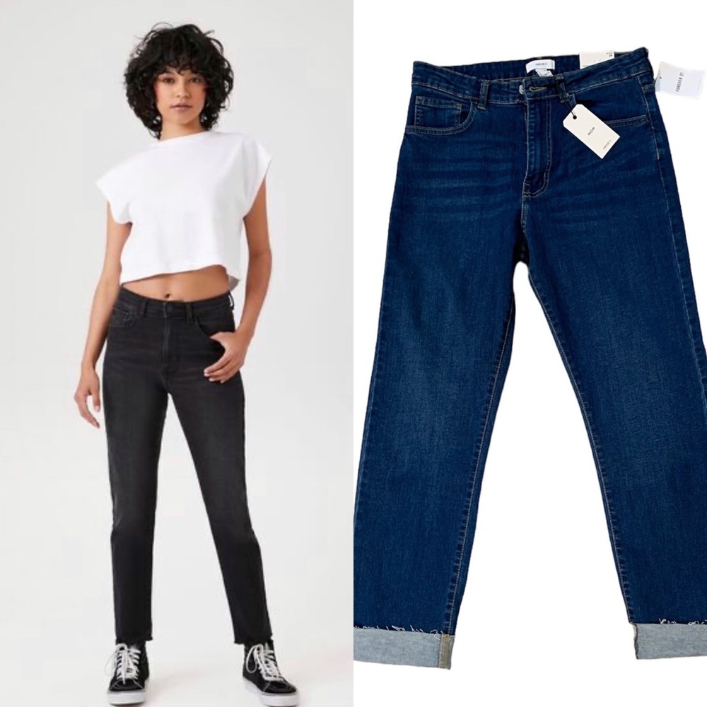 High-Rise,  Relaxed fit, Tapered leg Mom Skinny Jeans Forever 21 size 29 (blue)